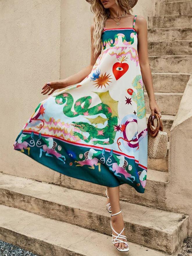 Rosa Clothing - Wonderland Print Midi Dress-Rosa Clothing-treehaus