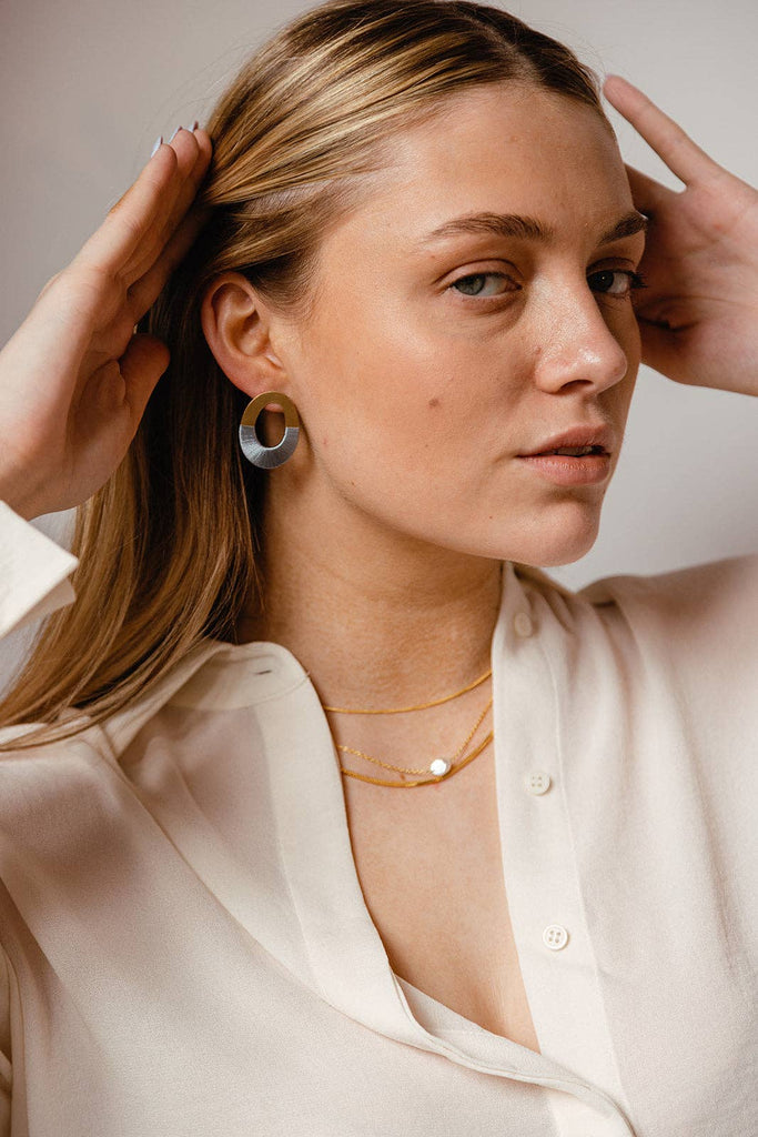 Rover & Kin - Oblong Form Earrings - Four Colors: Naked Brass-Rover & Kin-treehaus