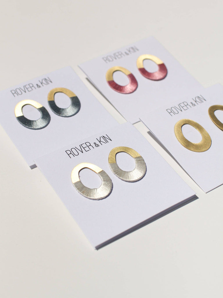 Rover & Kin - Oblong Form Earrings - Four Colors: Naked Brass-Rover & Kin-treehaus