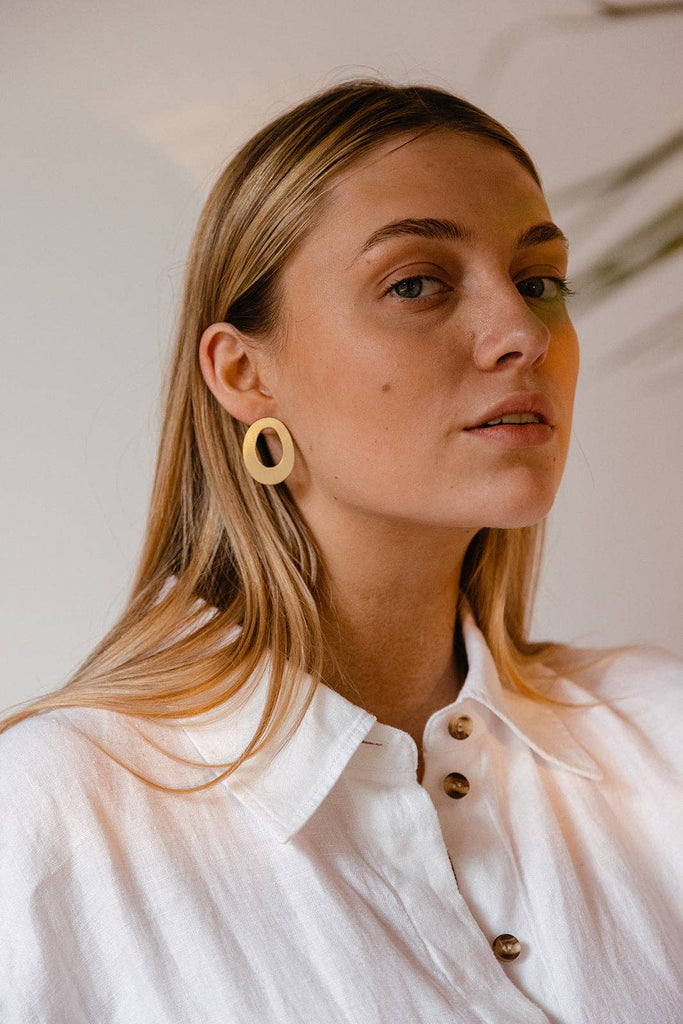 Rover & Kin - Oblong Form Earrings - Naked Brass-Rover & Kin-treehaus
