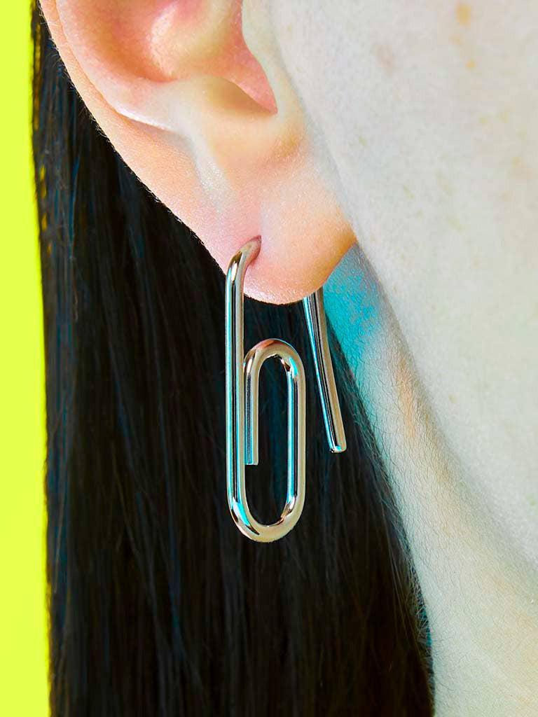 STUDIOCULT - Mini Paper Clip Earring - Silver/Single-STUDIOCULT-treehaus