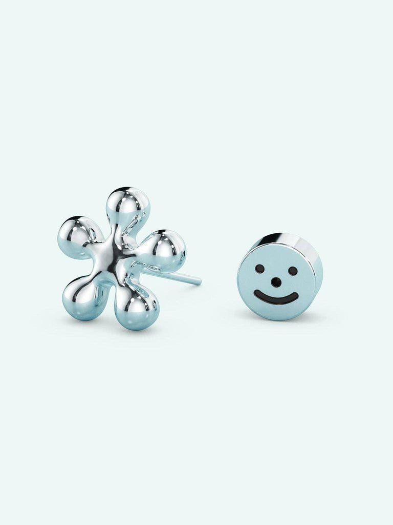 STUDIOCULT - Puffy Stud Earrings - Flower - Silver/Pair-STUDIOCULT-treehaus