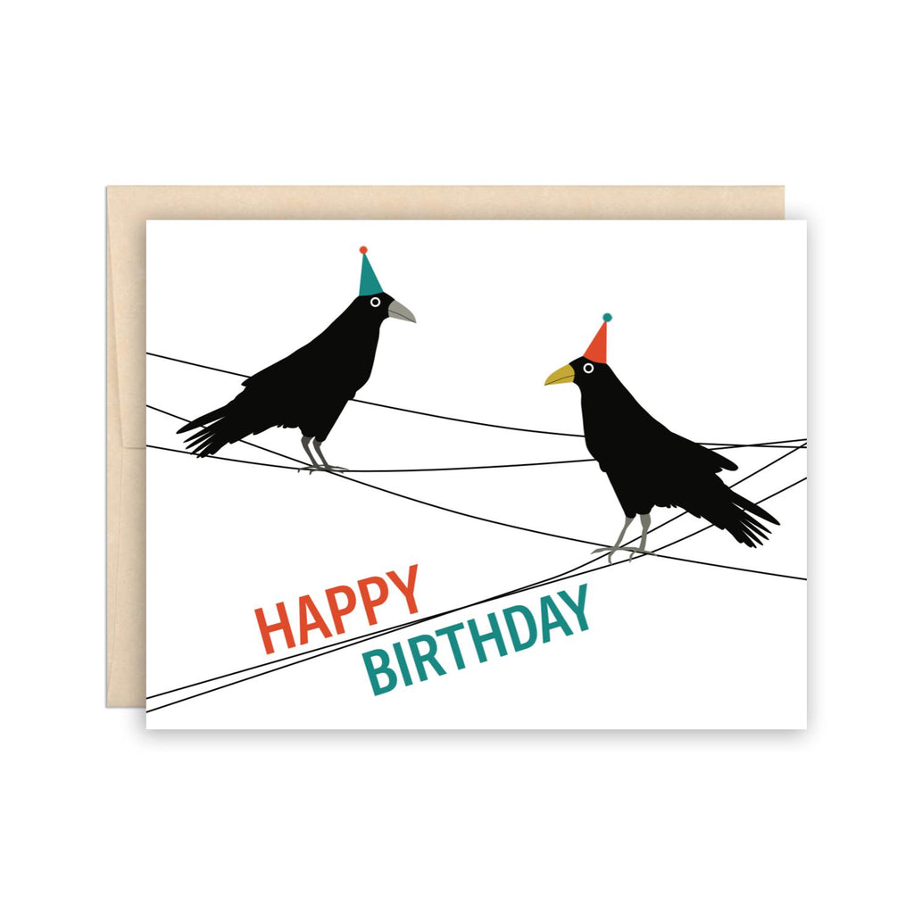 The Beautiful Project - Happy Birthday Urban City Crows Greeting Card-The Beautiful Project-treehaus