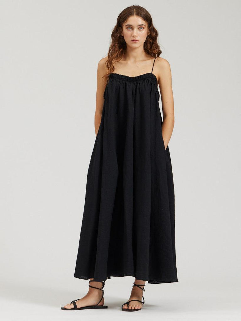 There-Elsewhere - Linen Tank Dress - Black-There-Elsewhere-treehaus