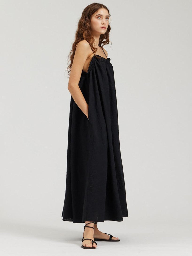 There-Elsewhere - Linen Tank Dress - Black-There-Elsewhere-treehaus