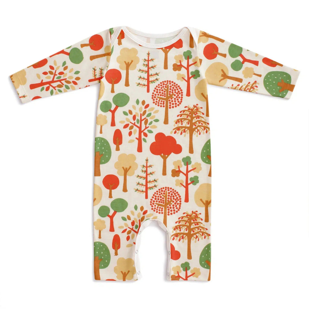 Winter Water Factory - Long Sleeved Romper - Trees - Green & Orange-Winter Water Factory-treehaus