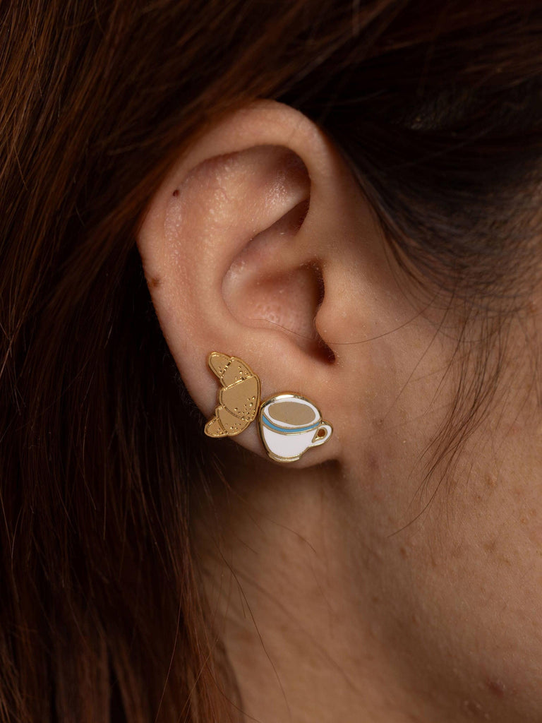 Yellow Owl - Earrings - Croissant & Coffee-Yellow Owl Workshop-treehaus