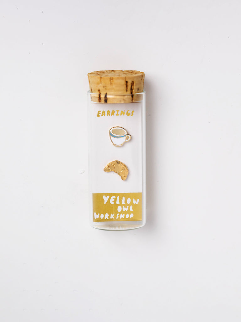 Yellow Owl - Earrings - Croissant & Coffee-Yellow Owl Workshop-treehaus