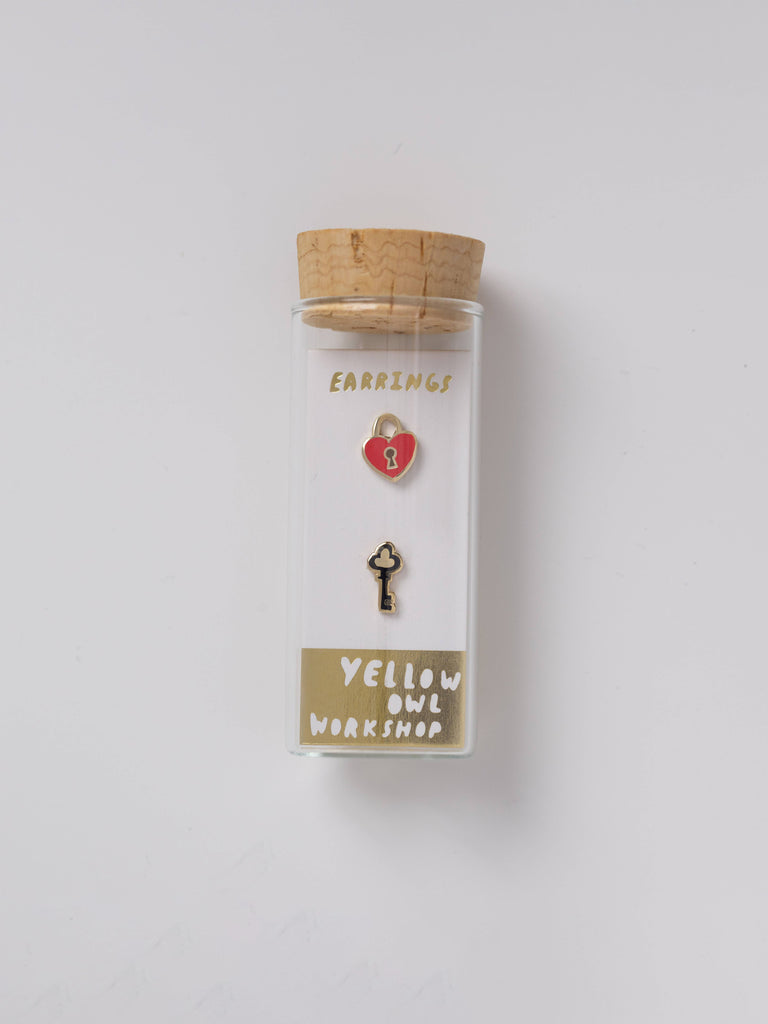 Yellow Owl - Earrings - Heart Lock & Key-Yellow Owl Workshop-treehaus