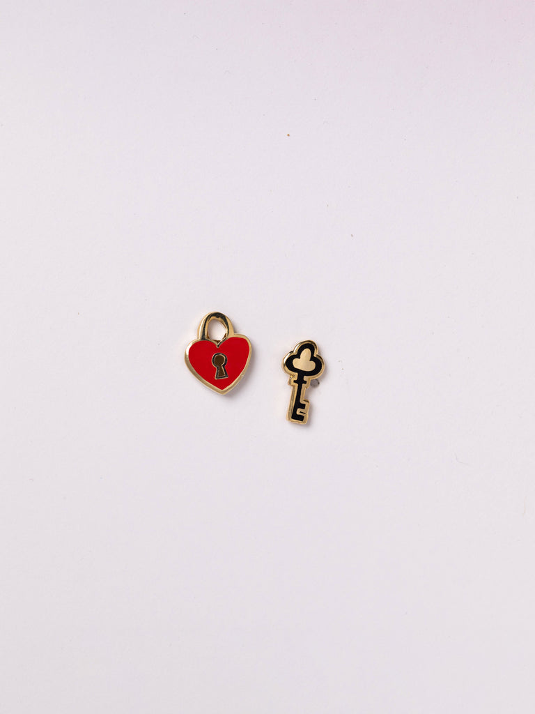 Yellow Owl - Earrings - Heart Lock & Key-Yellow Owl Workshop-treehaus