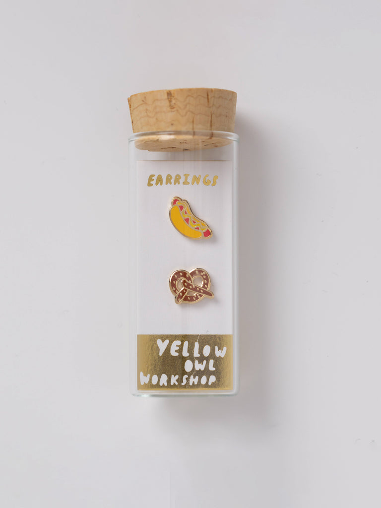 Yellow Owl - Earrings - Hot Dog & Pretzel-Yellow Owl Workshop-treehaus
