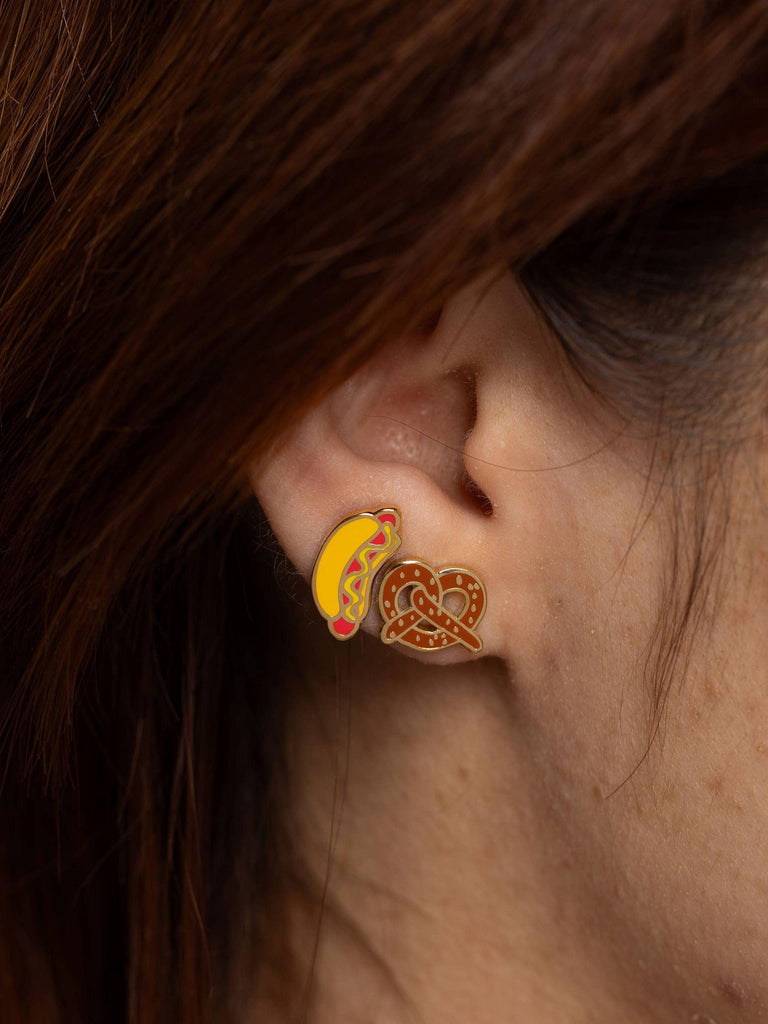 Yellow Owl - Earrings - Hot Dog & Pretzel-Yellow Owl Workshop-treehaus