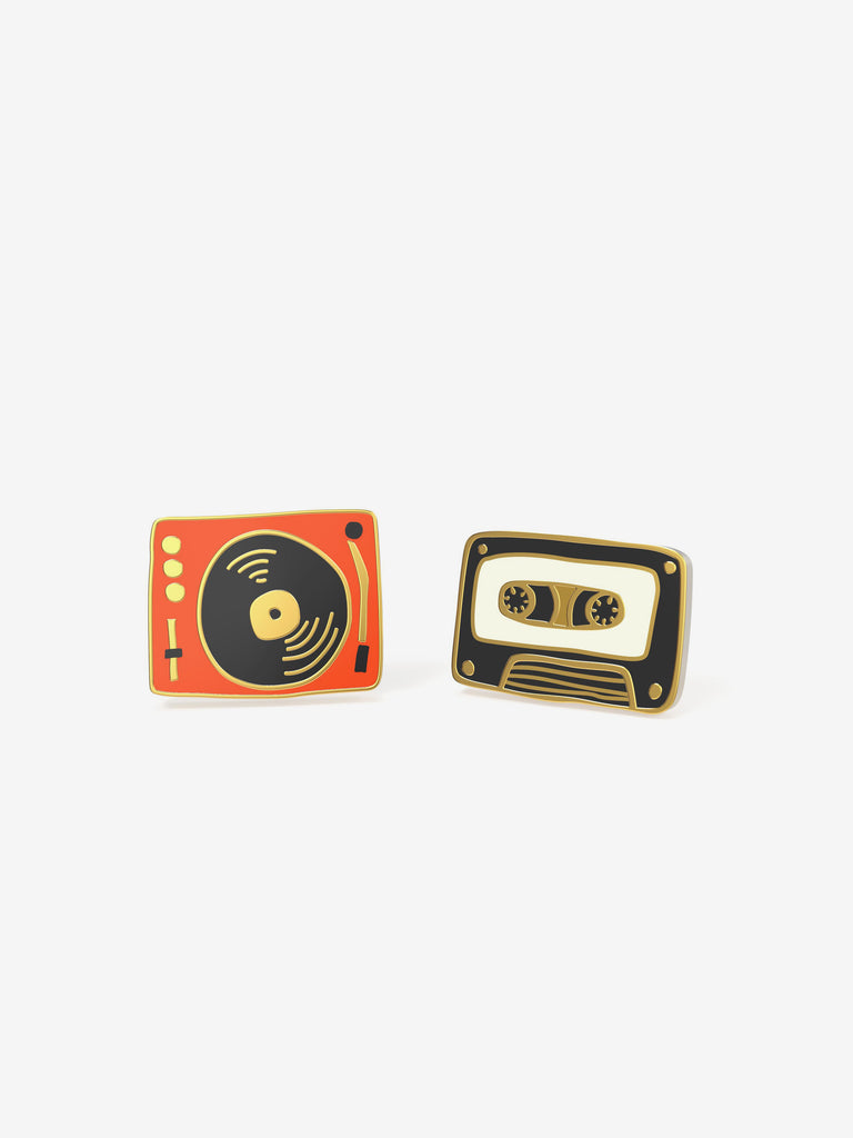 Yellow Owl - Earrings - Record Player & Tape-Yellow Owl Workshop-treehaus