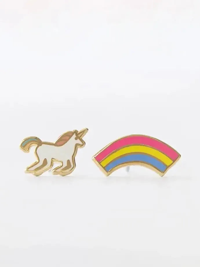 Yellow Owl - Earrings - Unicorn Rainbow-Yellow Owl Workshop-treehaus