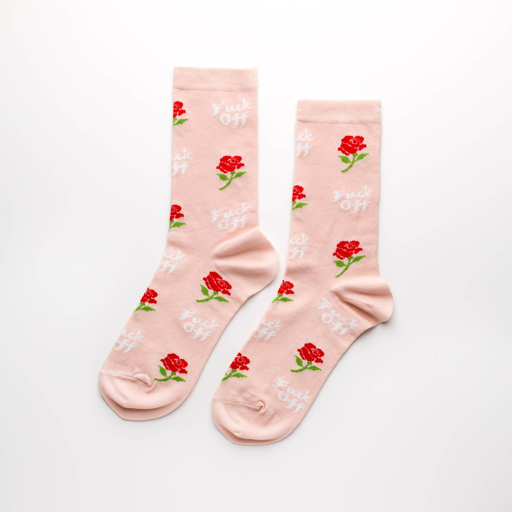 Yellow Owl - F*ck Off Rose Socks - Small-Yellow Owl Workshop-treehaus