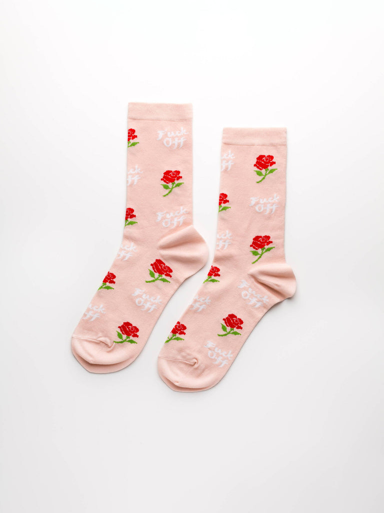 Yellow Owl - F*ck Off Rose Socks - Small-Yellow Owl Workshop-treehaus