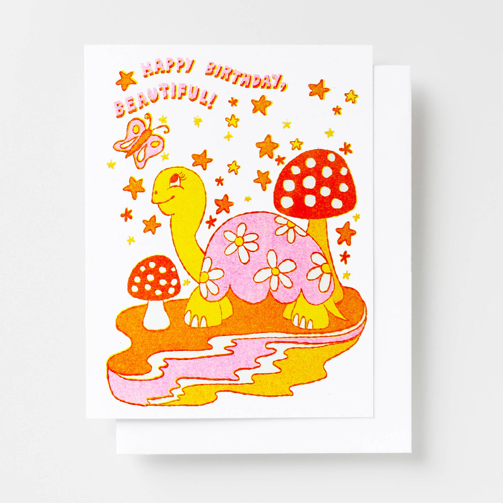 Yellow Owl - Happy Birthday Beautiful - Mushroom and Tortoise-Yellow Owl Workshop-treehaus