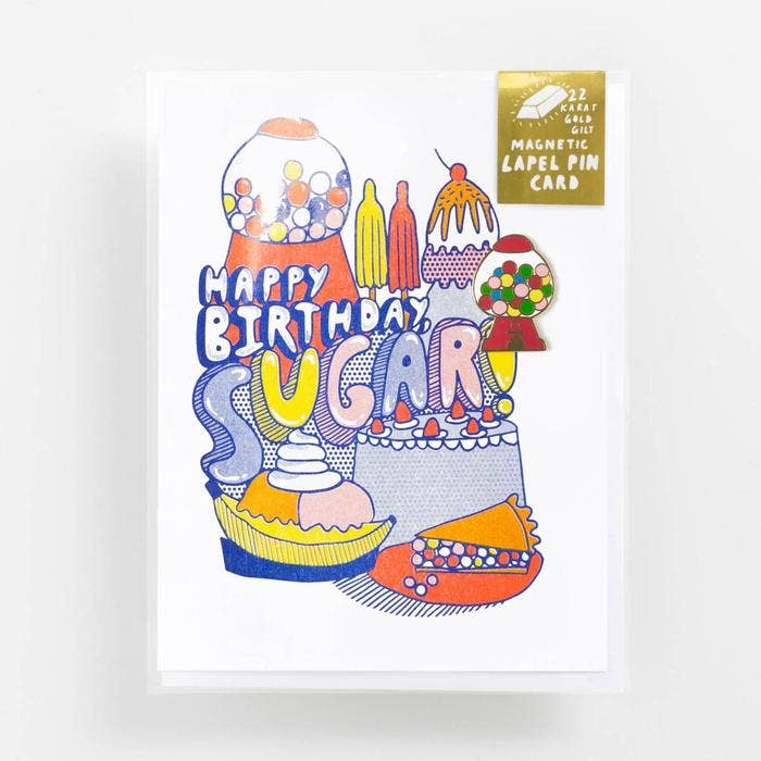 Yellow Owl - Lapel Pin Card - Gumballs And Birthday Sugar-Yellow Owl Workshop-treehaus