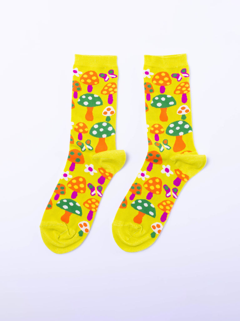 Yellow Owl - Mushroom Butterfly Socks - Small-Yellow Owl Workshop-treehaus