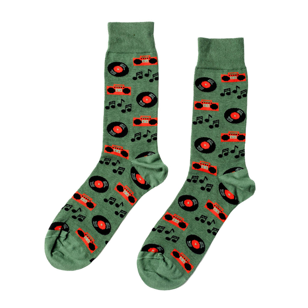 Yellow Owl - Vintage Music Socks - Large-Yellow Owl Workshop-treehaus