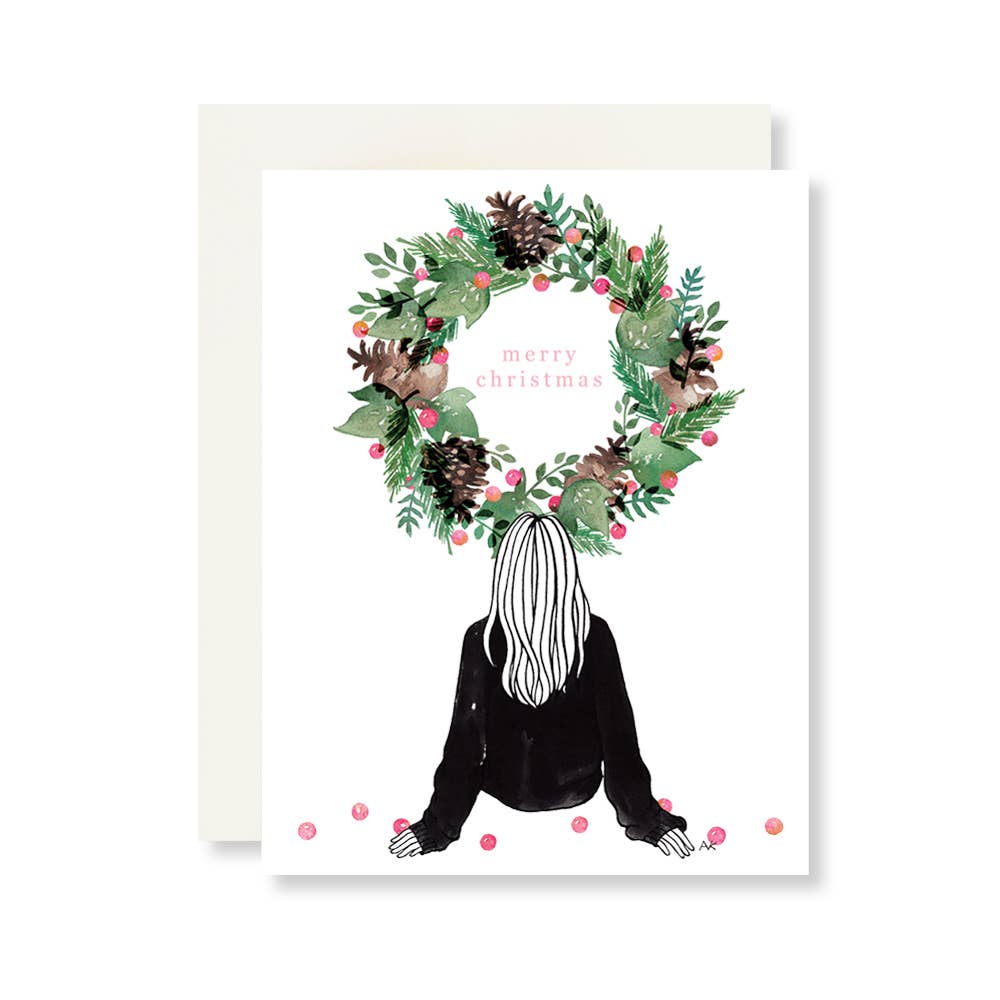 akrDesignStudio - Wreath Watercolor Christmas - Boxed 8 Cards-akrDesignStudio-treehaus