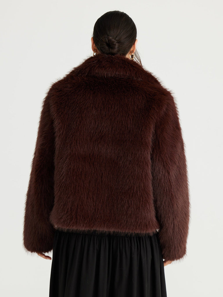 brave + true - Bertoli Faux Fur Jacket - Chocolate-brave+true-treehaus