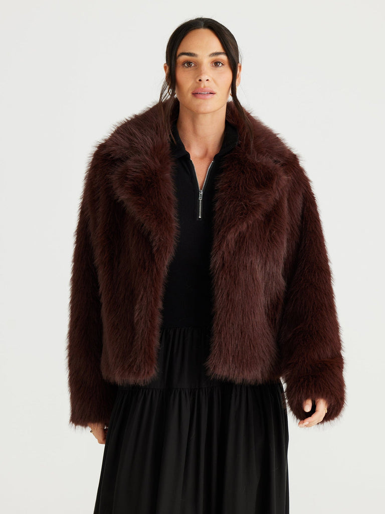 brave + true - Bertoli Faux Fur Jacket - Chocolate-brave+true-treehaus