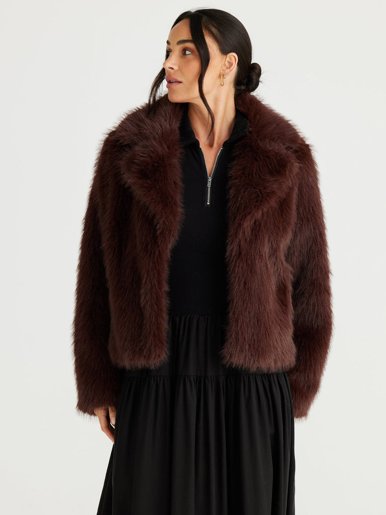 brave + true - Bertoli Faux Fur Jacket - Chocolate-brave+true-treehaus