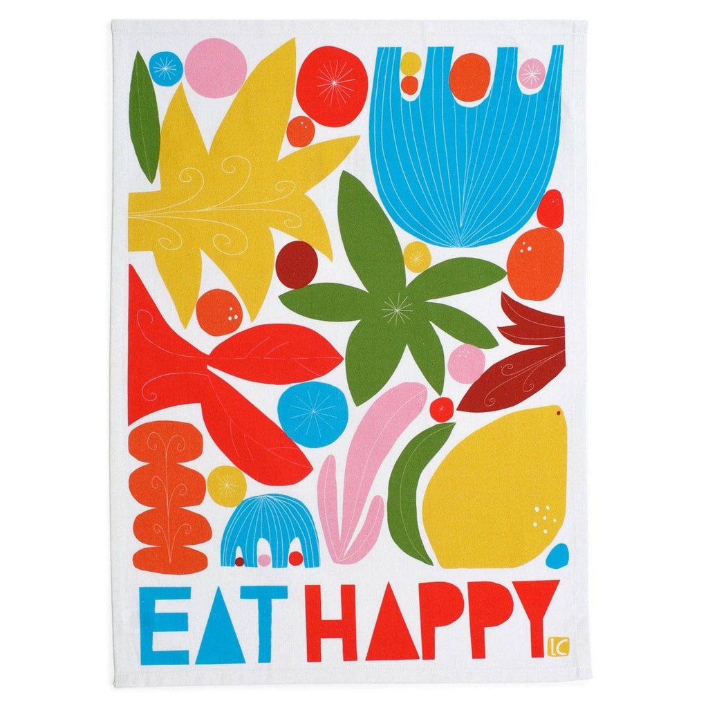 Lisa Congdon Art & Illustration - Eat Happy Tea Towel-Lisa Congdon Art & Illustration-treehaus