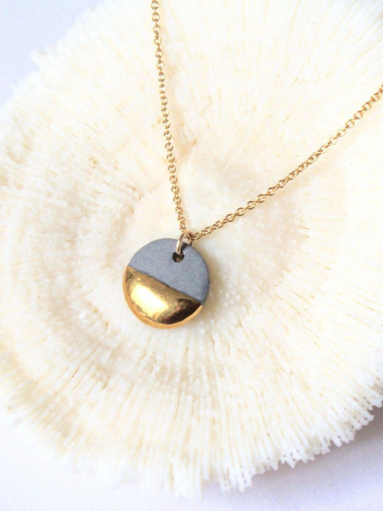 Mier Luo - Gold Dipped Flat Circle Necklace - Grey-Mier Luo Porcelain Jewelry-treehaus