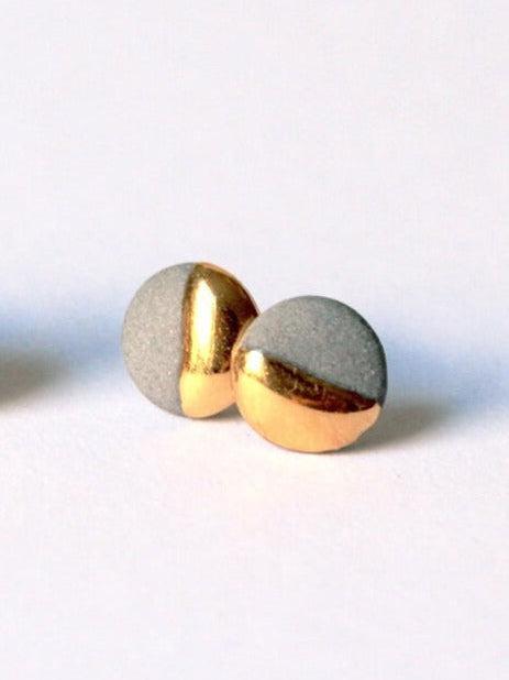 Mier Luo - Gold Dipped Flat Circle Studs - Grey-Mier Luo Porcelain Jewelry-treehaus