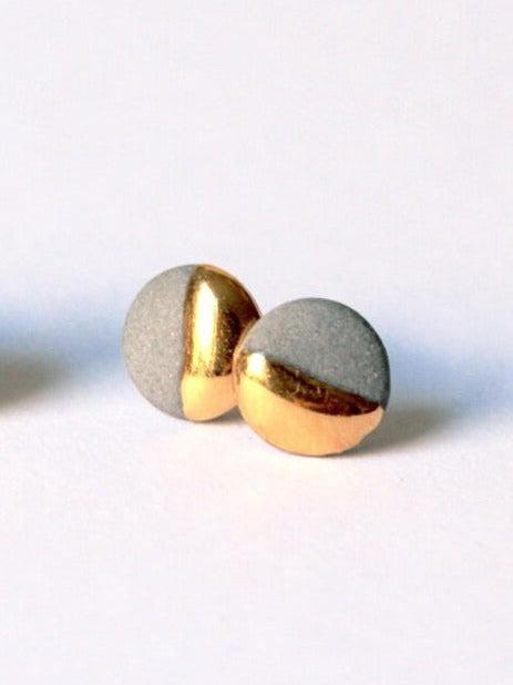 Mier Luo - Gold Dipped Flat Circle Studs - Small Grey-Mier Luo Porcelain Jewelry-treehaus