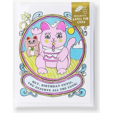 Yellow Owl - Lapel Pin Card - Lucky Cutie Cat-Yellow Owl-treehaus